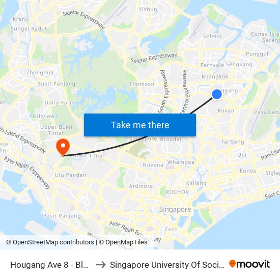 Hougang Ave 8 - Blk 639 (63391) to Singapore University Of Social Sciences (Suss) map