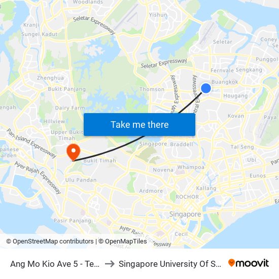 Ang Mo Kio Ave 5 - Techplace 2 (54659) to Singapore University Of Social Sciences (Suss) map