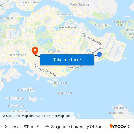 Xilin Ave - S'Pore Expo (96229) to Singapore University Of Social Sciences (Suss) map