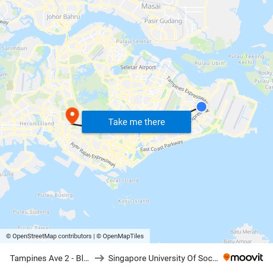 Tampines Ave 2 - Blk 302 (76109) to Singapore University Of Social Sciences (Suss) map