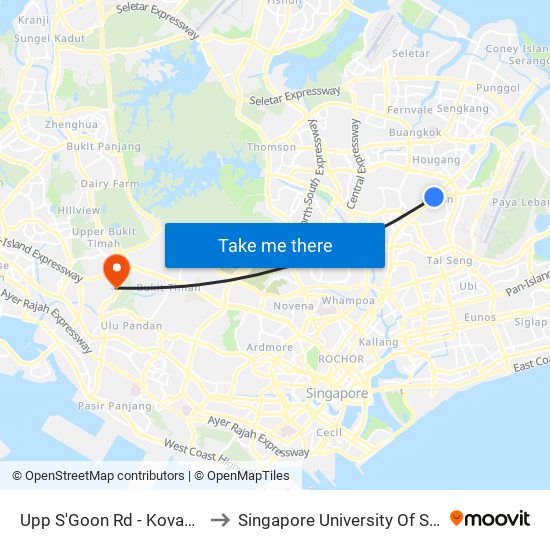 Upp S'Goon Rd - Kovan Stn Exit B (63031) to Singapore University Of Social Sciences (Suss) map