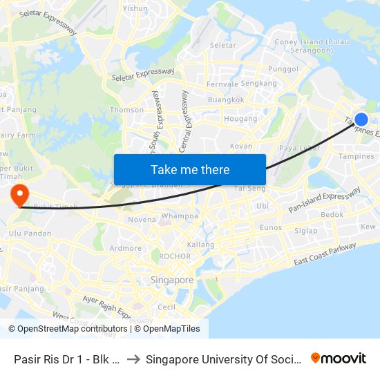 Pasir Ris Dr 1 - Blk 571 (77029) to Singapore University Of Social Sciences (Suss) map