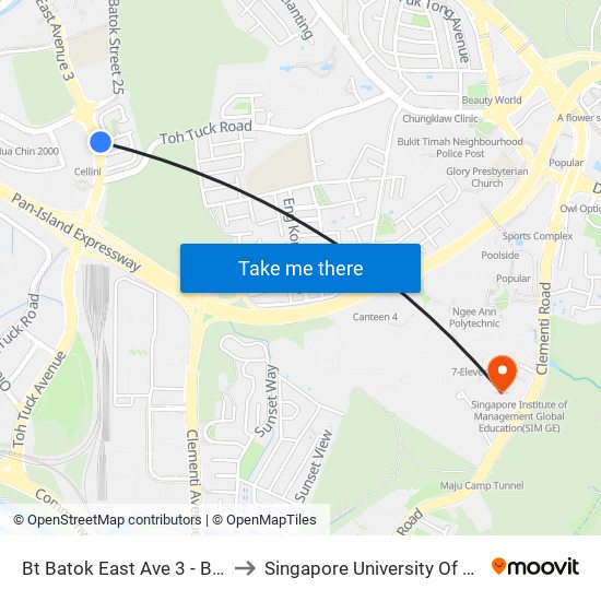 Bt Batok East Ave 3 - Burgundy Hill (42319) to Singapore University Of Social Sciences (Suss) map