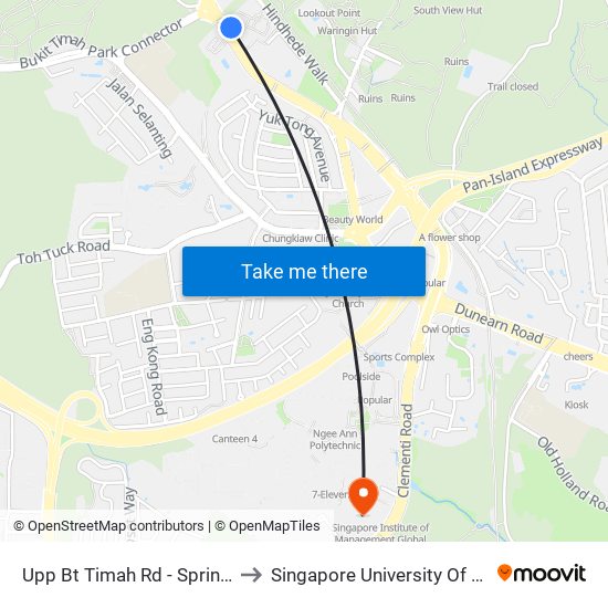 Upp Bt Timah Rd - Springdale Condo (43019) to Singapore University Of Social Sciences (Suss) map