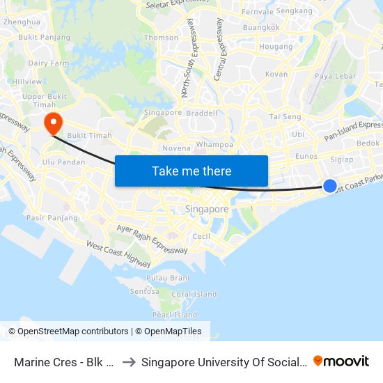 Marine Cres - Blk 45 (92239) to Singapore University Of Social Sciences (Suss) map