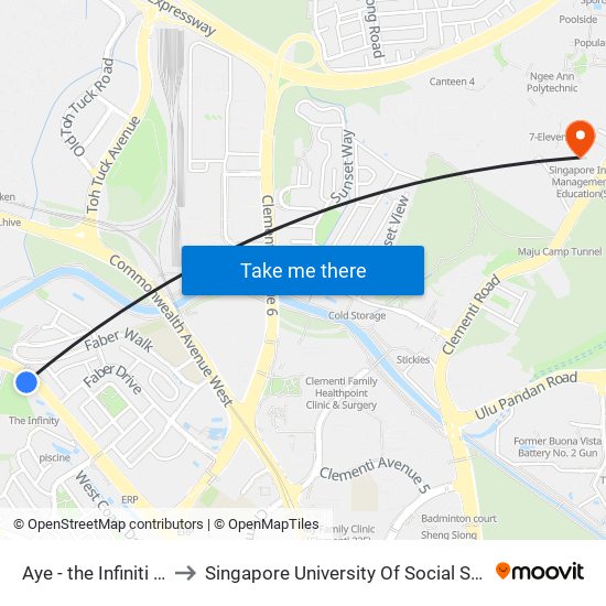 Aye - the Infiniti (20031) to Singapore University Of Social Sciences (Suss) map