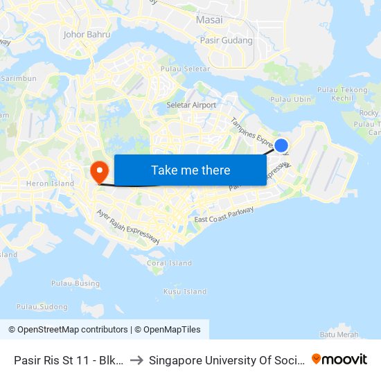 Pasir Ris St 11 - Blk 108 (78171) to Singapore University Of Social Sciences (Suss) map