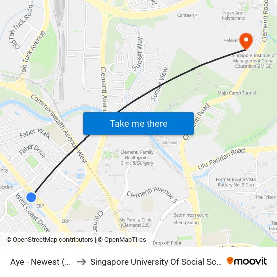 Aye - Newest (20021) to Singapore University Of Social Sciences (Suss) map