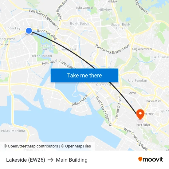 Lakeside (EW26) to Main Building map