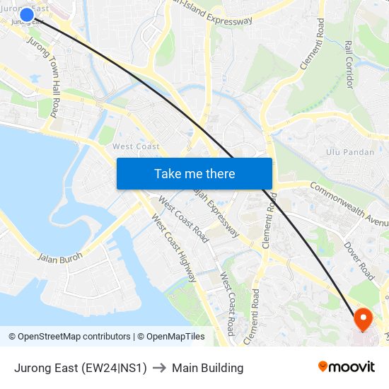 Jurong East (EW24|NS1) to Main Building map
