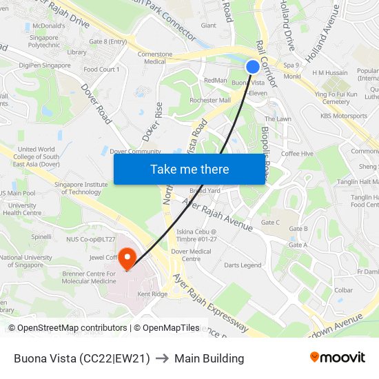 Buona Vista (CC22|EW21) to Main Building map