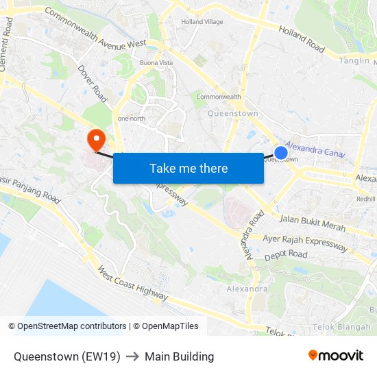 Queenstown (EW19) to Main Building map
