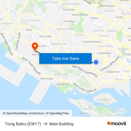 Tiong Bahru (EW17) to Main Building map