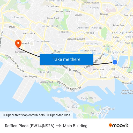 Raffles Place (EW14|NS26) to Main Building map