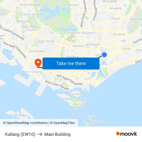 Kallang (EW10) to Main Building map