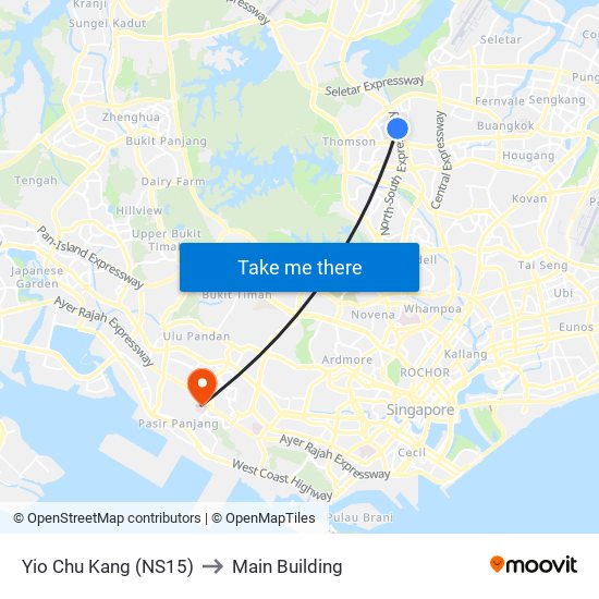 Yio Chu Kang (NS15) to Main Building map