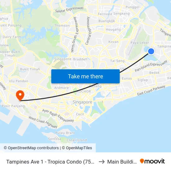 Tampines Ave 1 - Tropica Condo (75259) to Main Building map