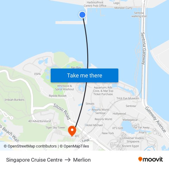 Singapore Cruise Centre to Merlion map