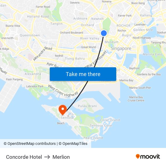 Concorde Hotel to Merlion map