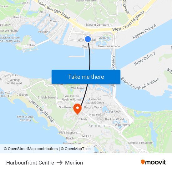 Harbourfront Centre to Merlion map