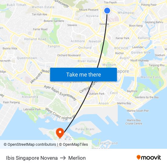 Ibis Singapore Novena to Merlion map