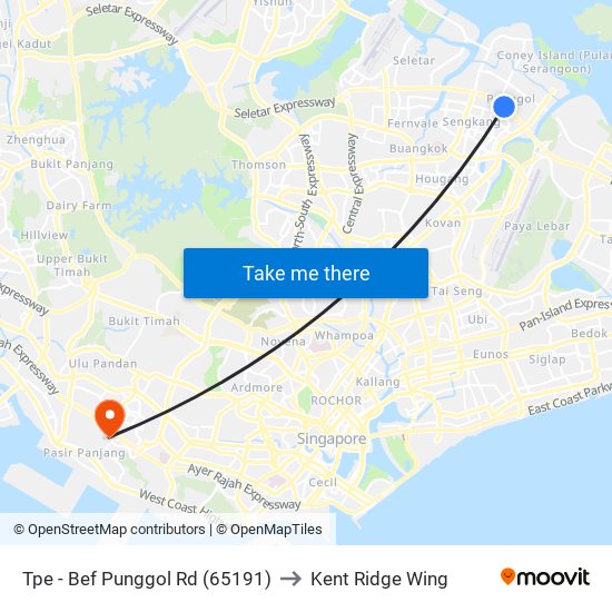 Tpe -  Bef Punggol Rd (65191) to Kent Ridge Wing map