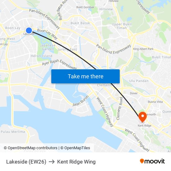 Lakeside (EW26) to Kent Ridge Wing map