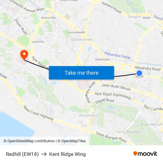 Redhill (EW18) to Kent Ridge Wing map