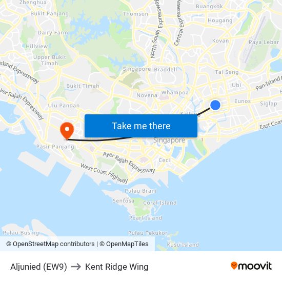 Aljunied (EW9) to Kent Ridge Wing map