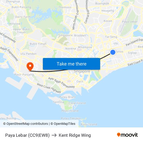 Paya Lebar (CC9|EW8) to Kent Ridge Wing map