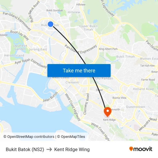 Bukit Batok (NS2) to Kent Ridge Wing map