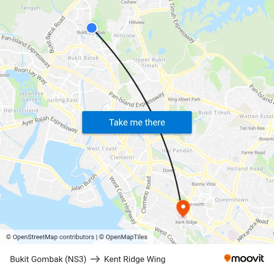 Bukit Gombak (NS3) to Kent Ridge Wing map