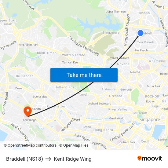 Braddell (NS18) to Kent Ridge Wing map