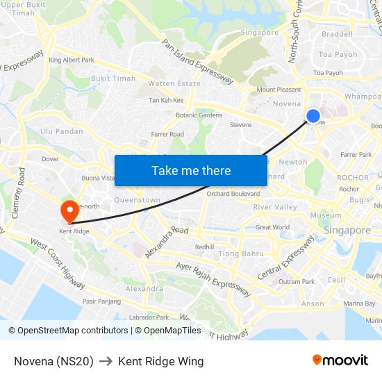 Novena (NS20) to Kent Ridge Wing map