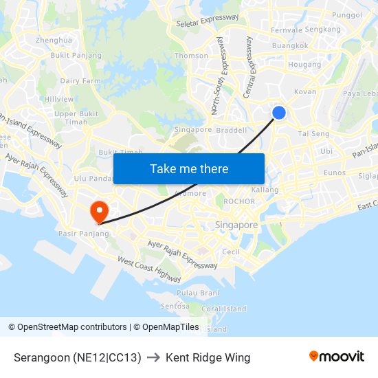 Serangoon (NE12|CC13) to Kent Ridge Wing map