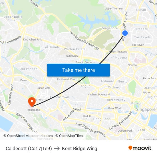 Caldecott (Cc17|Te9) to Kent Ridge Wing map