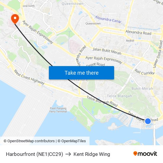 Harbourfront (NE1|CC29) to Kent Ridge Wing map