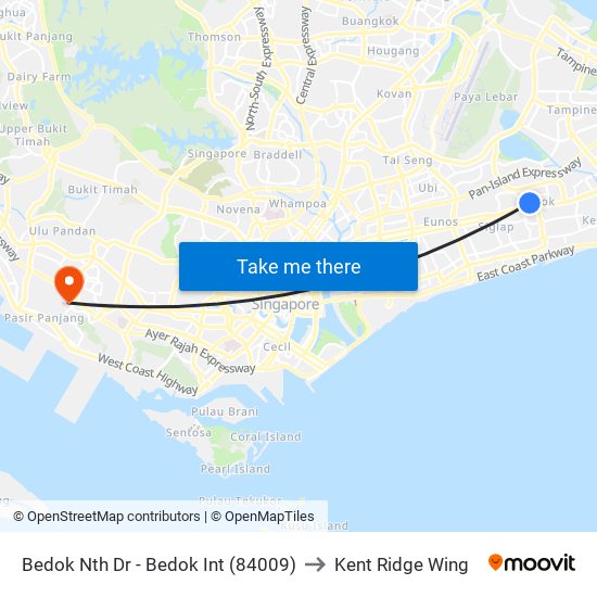 Bedok Nth Dr - Bedok Int (84009) to Kent Ridge Wing map