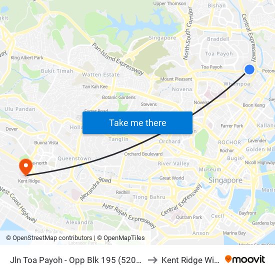 Jln Toa Payoh - Opp Blk 195 (52089) to Kent Ridge Wing map