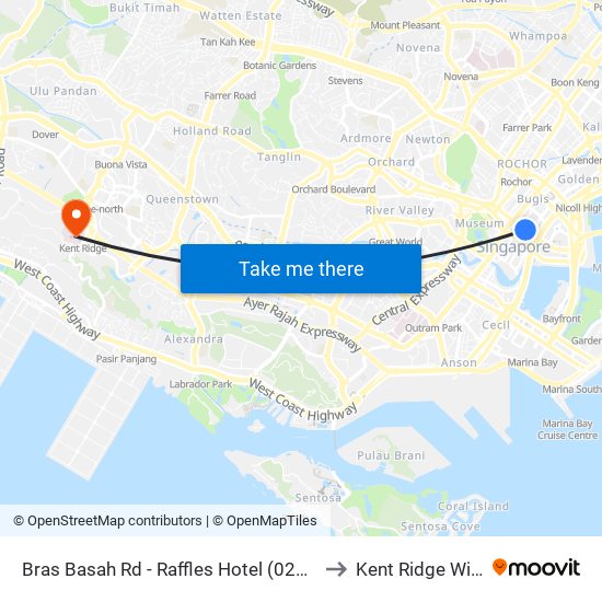 Bras Basah Rd - Raffles Hotel (02049) to Kent Ridge Wing map