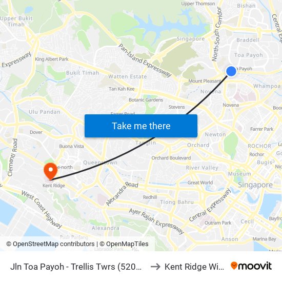 Jln Toa Payoh - Trellis Twrs (52071) to Kent Ridge Wing map