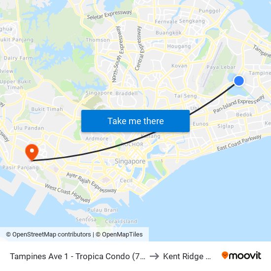 Tampines Ave 1 - Tropica Condo (75259) to Kent Ridge Wing map