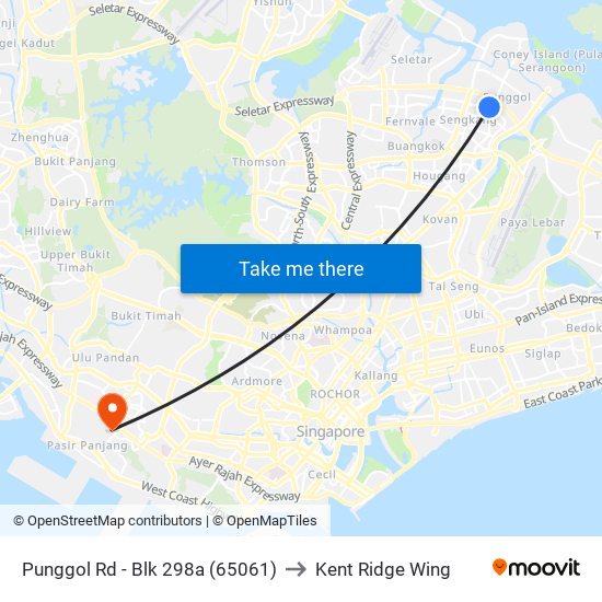 Punggol Rd - Blk 298a (65061) to Kent Ridge Wing map