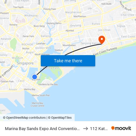 Marina Bay Sands Expo And Convention Centre to 112 Katong map