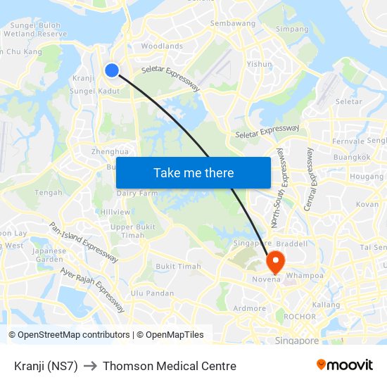 Kranji (NS7) to Thomson Medical Centre map