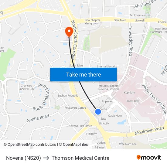 Novena (NS20) to Thomson Medical Centre map