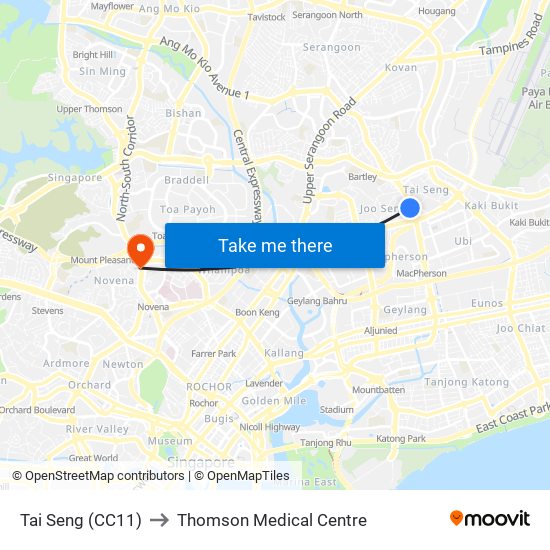 Tai Seng (CC11) to Thomson Medical Centre map