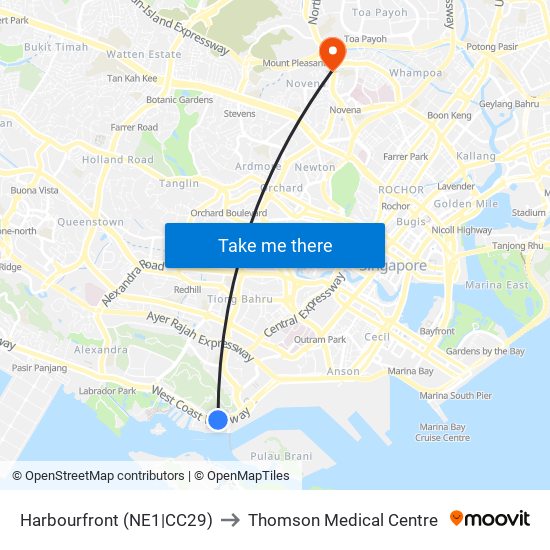 Harbourfront (NE1|CC29) to Thomson Medical Centre map