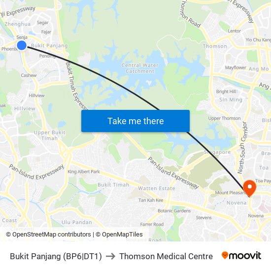 Bukit Panjang (BP6|DT1) to Thomson Medical Centre map