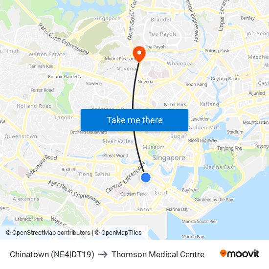 Chinatown (NE4|DT19) to Thomson Medical Centre map